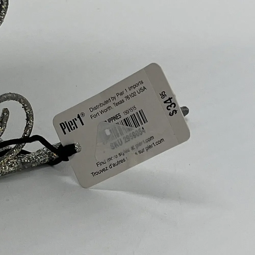 Pier 1 Santa’s Sleigh – Silver Tone Glitter Holiday Décor – 8x15, NWT